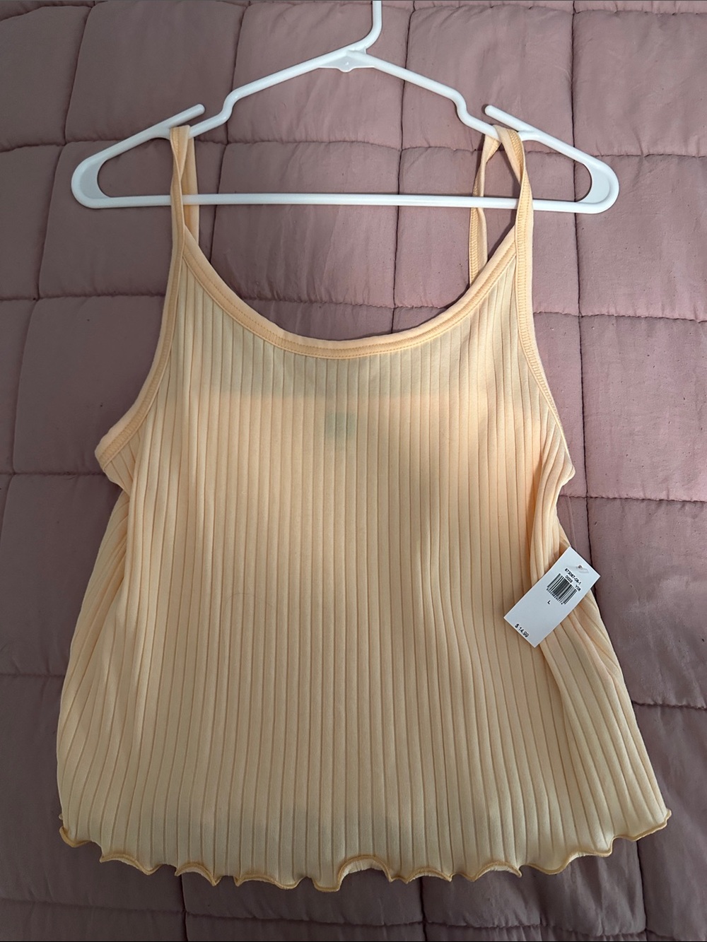Ribbed Scallop Hem Tank Top - Light orange